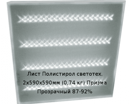 Лист Полистирол светотех. 2х590х590мм (0,74 кг) Призма Прозрачный 87-92%