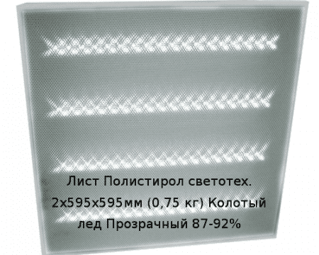 Лист Полистирол светотех. 2х595х595мм (0,75 кг) Колотый лед Прозрачный 87-92%