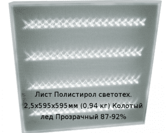 Лист Полистирол светотех. 2,5х595х595мм (0,94 кг) Колотый лед Прозрачный 87-92%