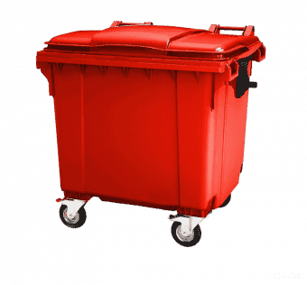 Мусорный евроконтейнер пластиковый 1100 л. с плоской крышкой, красный