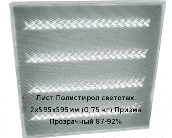 Лист Полистирол светотех. 2х595х595мм (0,75 кг) Призма Прозрачный 87-92%